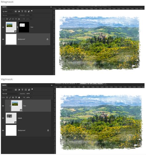 Ablak, ahol a rétegmaszk ikon látható a Photoshopban