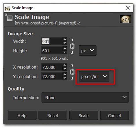 GIMP Méretezés eszköz felület