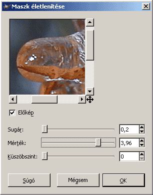 GIMP Maszk életlenítése párbeszédablak
