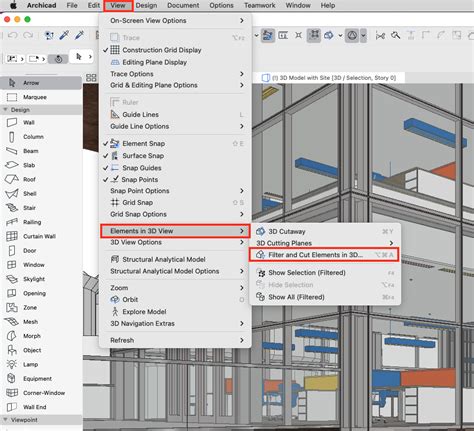 Archicad eleminformáció kiemelés 3D nézetben
