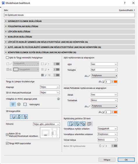 ARCHICAD könyvtári elemek és beállítások