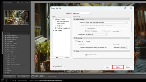 Lightroom export beállítások tájkép fotóhoz