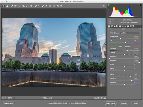 A Photoshop Camera Raw felületének áttekintése
