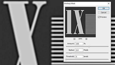 Képernyőkép az Életlen maszk párbeszédablakáról Photoshopban
