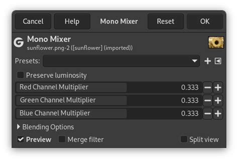 GIMP Mono Mixer beállítások