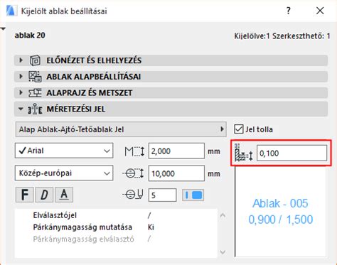 Archicad ablak magasság beállítási lehetőségei