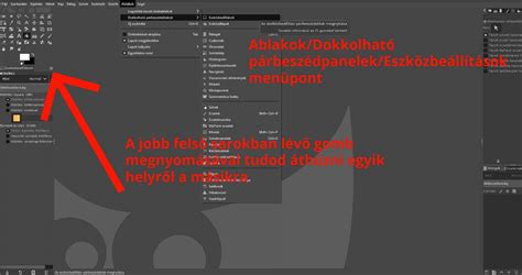GIMP eszköztár és színválasztás