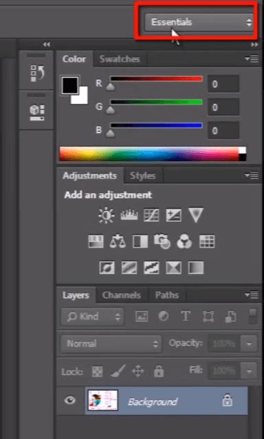 Photoshop alapértelmezett munkaterülete