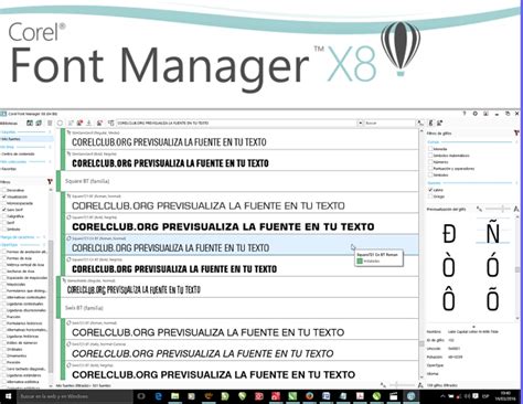 Corel Font Manager felület