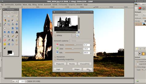 GIMP görbék és csatornák beállításai