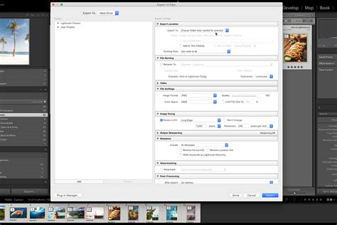 Lightroom Classic export párbeszédablakának áttekintése