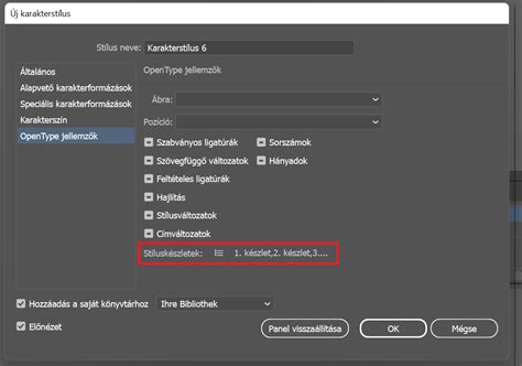 InDesign karakter- és bekezdésstílusok panel