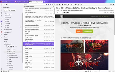 Evolution e-mail kliens felület