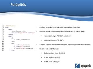 HTML fejléc struktúra