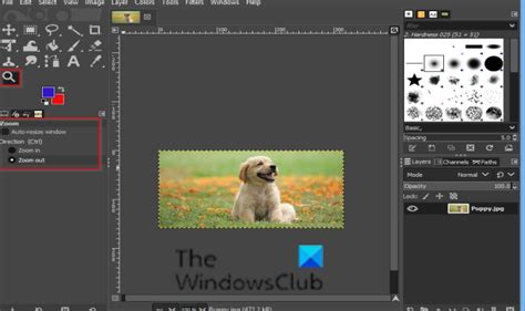 GIMP felület zoom eszközzel