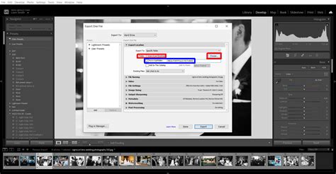 Lightroom export beállítások felület
