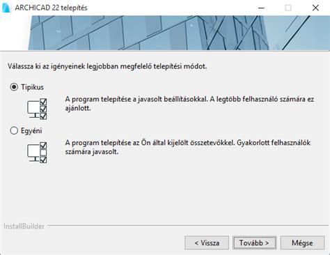 Archicad telepítési opciók kiválasztása
