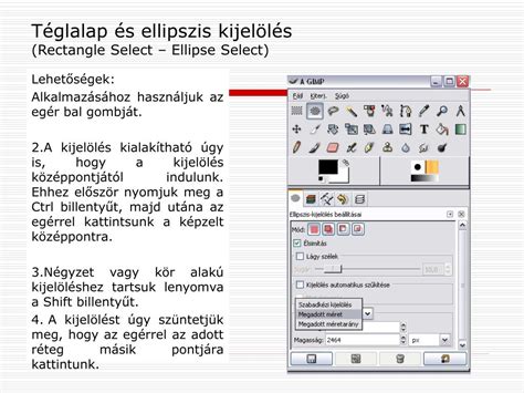 GIMP téglalap és ellipszis kijelölés