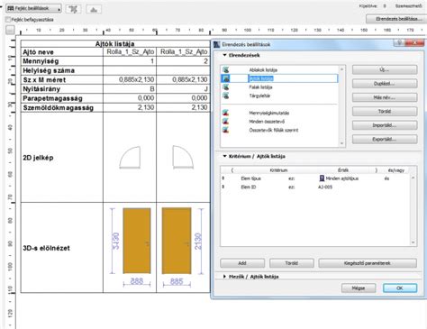 ARCHICAD ajtó beállítások párbeszédablak