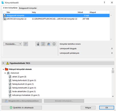 ARCHICAD Könyvtárkezelő hiányzó elemek