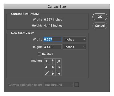 Photoshop Canvas Size ablak