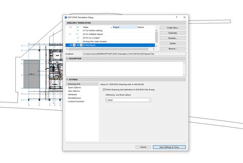 ARCHICAD DXF/DWG export beállítások