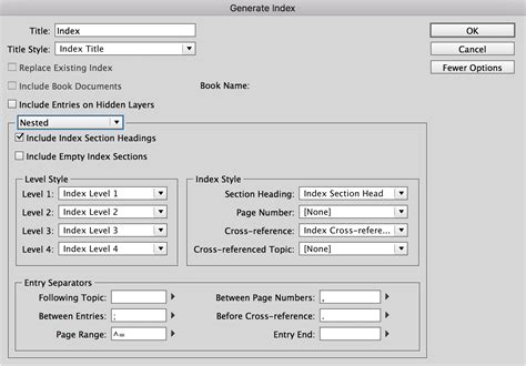 InDesign Index panel