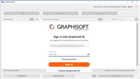 Graphisoft ID bejelentkezés