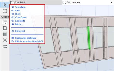 ArchiCAD függönyfal szerkesztési felület