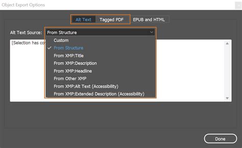 Adobe InDesign Object Export Options Alt Text