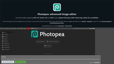 A Photopea felhasználói felülete