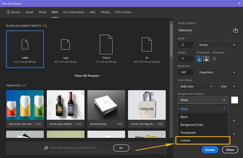 Setting up canvas in Photoshop