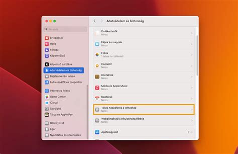 macOS Rendszerbeállítások - Teljes hozzáférés a lemezhez