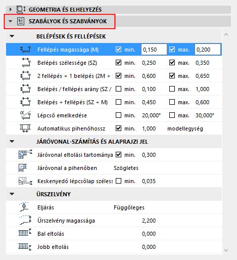 Archicad lépcső geometriai beállítások