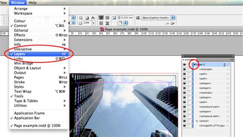 InDesign Layers panel objektumok kiválasztásához és kezeléséhez