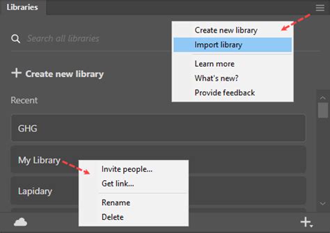Adobe Creative Cloud Libraries panel
