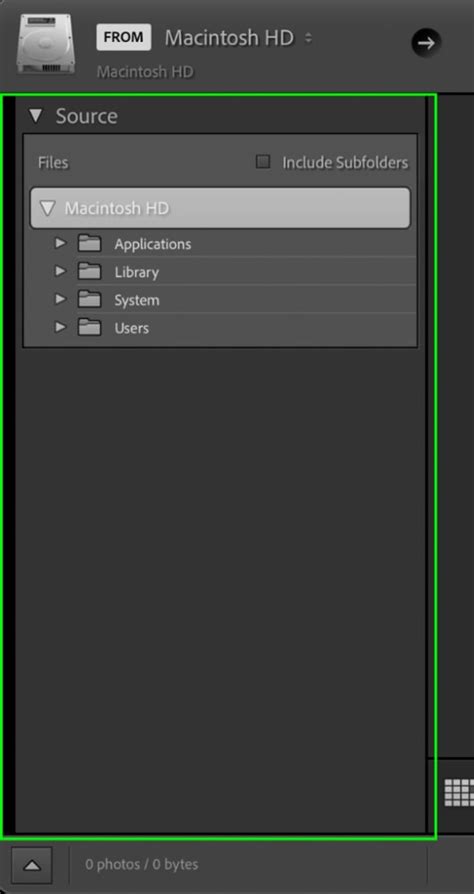Lightroom Import panel