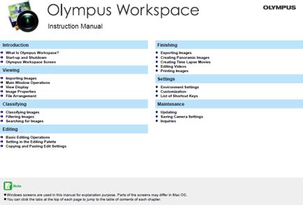 Olympus Workspace felület