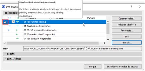 Archicad DXF-DWG Translator beállítások