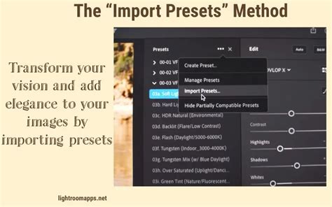 Lightroom Import Presets Menu