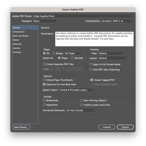 PDF export beállítások InDesign