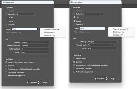 InDesign kép exportálási beállítások