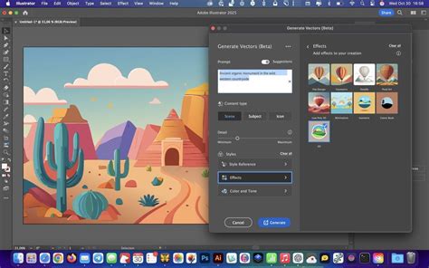 Az Illustrator eszköztárának és paneljeinek elrendezése.