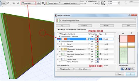 ARCHICAD fal eszköz beállításai
