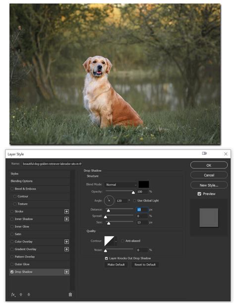 Photoshop árnyék beállítások