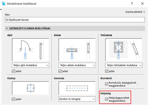 ARCHICAD helyiségpecsét beállítások felület