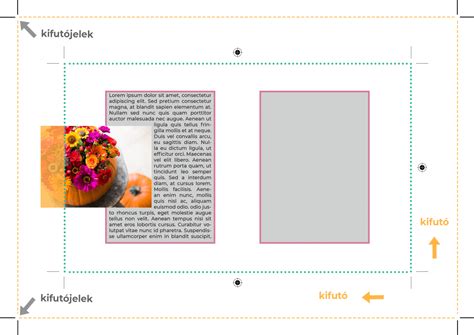 Példa nyomdai kifutóra és vágójelekre