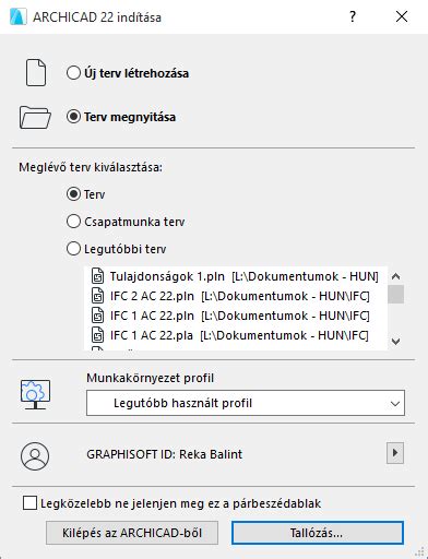 Archicad csapatmunka terv megnyitása párbeszédablak