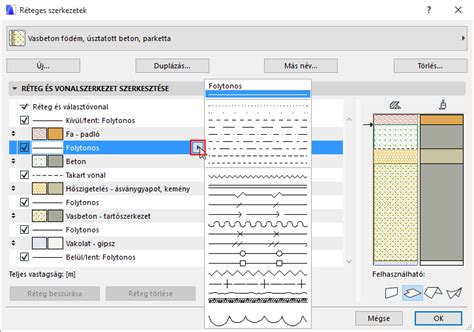 ARCHICAD réteges szerkezet beállításai
