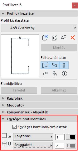 Archicad Profilszerkesztő ablak